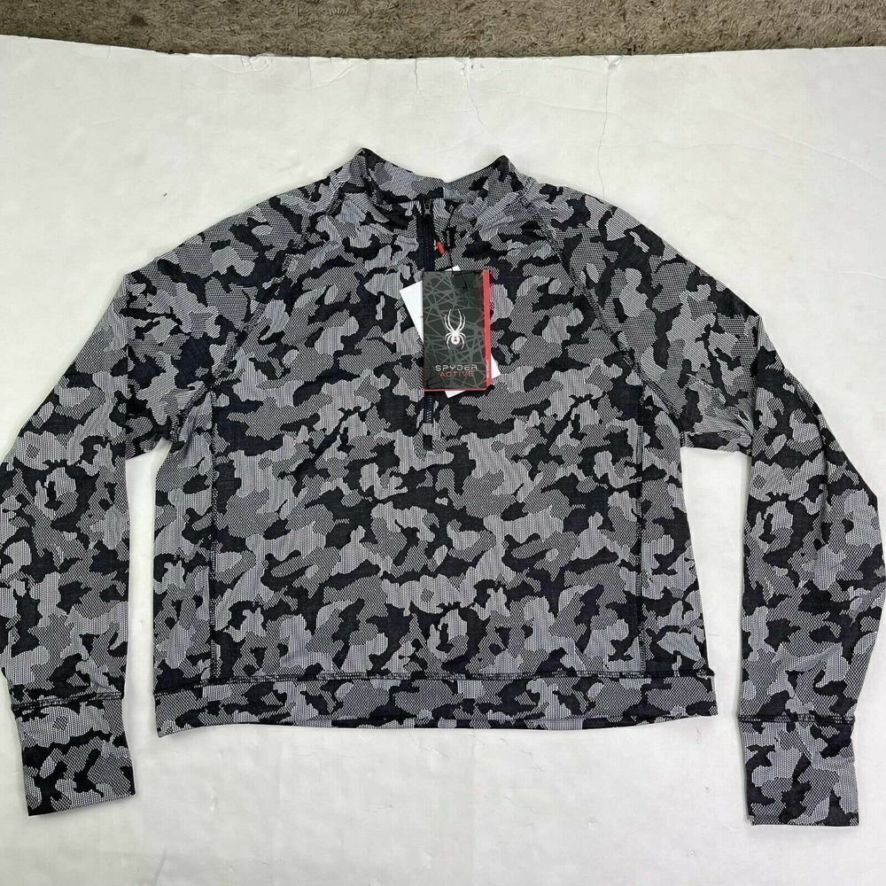 SPYDER Women's Half-Zip Mock Neck Top Sweater XL Camo Black Activewear pullover